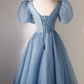 Charming Blue Homecoming Dress ,Tulle Sequins Corset Short Prom Dress RS1675