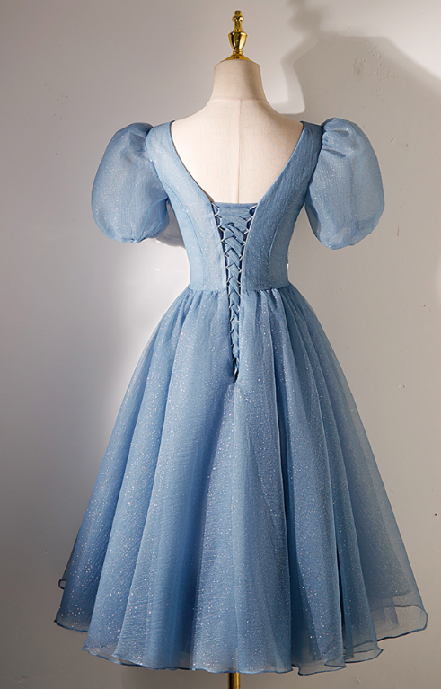 Charming Blue Homecoming Dress ,Tulle Sequins Corset Short Prom Dress RS1675