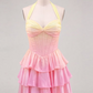 Ruffled Vibrant Women's Homecoming Dress Gradient Corset Short Prom Dress Party Dress RS2484