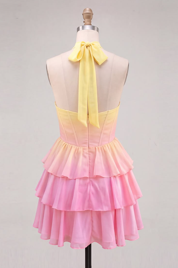 Ruffled Vibrant Women's Homecoming Dress Gradient Corset Short Prom Dress Party Dress RS2484