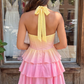 Ruffled Vibrant Women's Homecoming Dress Gradient Corset Short Prom Dress Party Dress RS2484