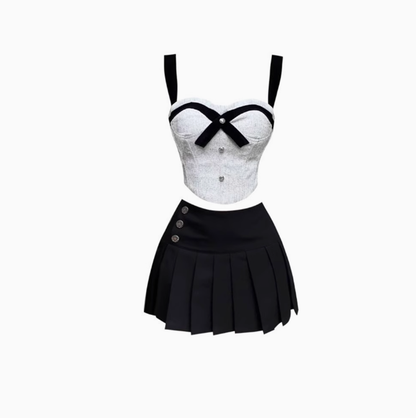 Chanel style short suspender tube top 2025 large size Qianjin style pleated short skirt suit R1233