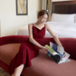 French retro slim silky satin swing collar sexy suspender dress holiday travel dress R1534