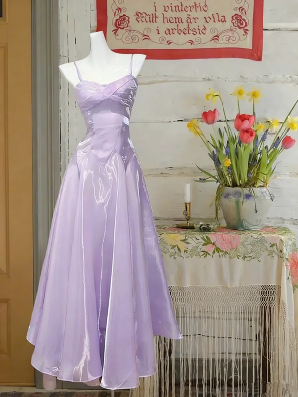 Light pink satin suspender waist slim fit A-line maxi ball gown R6066