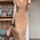 Large size French pure desire style V-neck pleated dress hot girl figure hip long skirt R1867