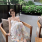 Sexy tube top suspender dress temperament floral long skirt R0542