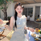 White waist bright silk chiffon halter neck suspender skirt women's summer French skirt R4619