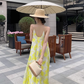 Cold style suspender dress women's printed backless travel beach dress holiday super fairy long dress R0182