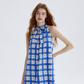 Plaid dress halter neck suspender skirt short skirt vacation wear skirt women summer R3455