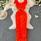 Banquet high-end dress light luxury niche pleated three-dimensional ruffled slim temperament dress R0349
