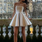Satin high-quality texture tube top waist A-line elegant short skirt homecoming dress R3663