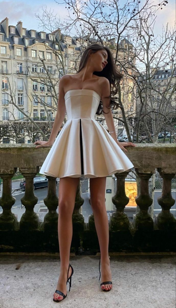 Satin high-quality texture tube top waist A-line elegant short skirt homecoming dress R3663