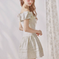 Tea pure cotton striped print pleated waist one-shoulder dress R5213