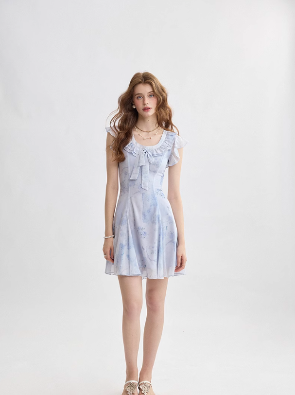 French ruffle dress high-end mini skirt floral skirt holiday style R2757