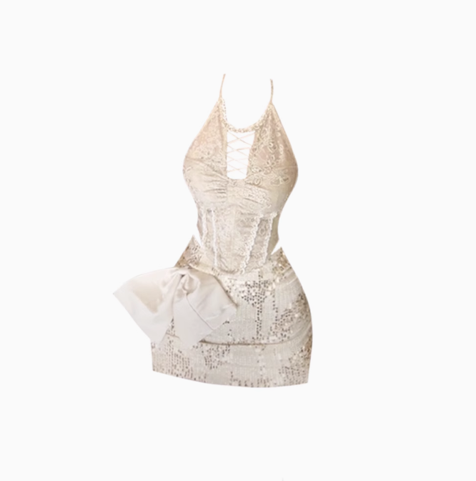 Pure desire hot girl lace strap halter neck top 2025 heavy sequin skirt suit R1406