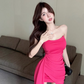 One-shoulder tube top dress niche design ribbon slim hip-hugging small gift skirt R0560