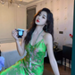 High-grade silk suspender dress 25 new slim fit slimming royal sister printed acetate long skirt R1001