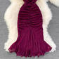 Evening dress high-end atmospheric slim long dress sequined halter neck backpack hip fishtail dress R0399