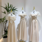 Light yellow satin waist-cinched, slim-fit ball gown, bridesmaid dress R5960