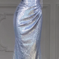Silver Sequined Strapless Waist Slim Pleated Hip Ball Gown Bridal Gown R5802