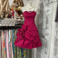 Red strapless waisted satin sexy A-line mini skirt ball gown R6200