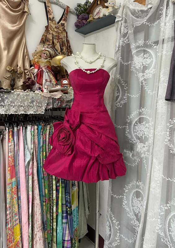 Red strapless waisted satin sexy A-line mini skirt ball gown R6200