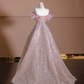 Light pink strapless neckline with feather design, light champagne-colored long ball gown, bridal dress R8366