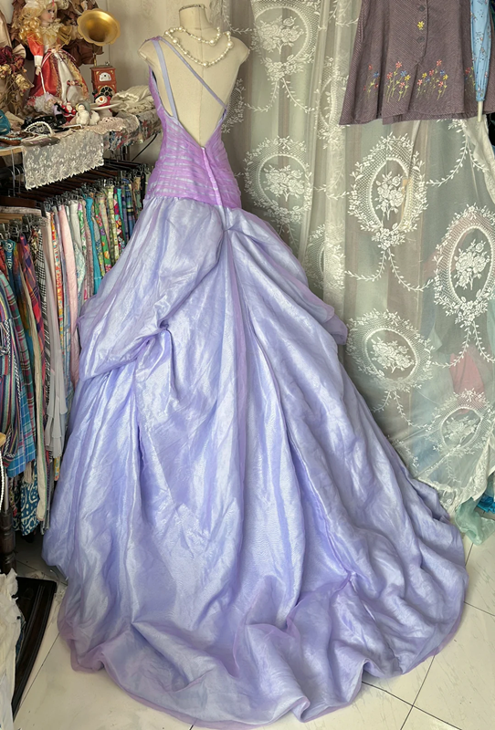 Purple one-shoulder fitted waist long dress with a puffy tulip skirt, a ball gown R6319