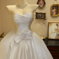 White strapless, fitted waist, full skirt, long ball gown R7191