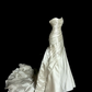 White strapless, fitted waist, pleated, full skirt, long ball gown R6639