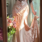 Light pink halter-neck fitted long ball gown with rhinestones - sexy and slimming R7786