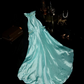 Lake blue satin strapless fitted long ball gown R6918