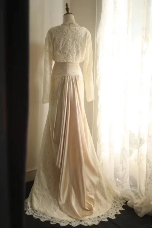 White strapless fitted waist slim-fitting lace skirt long ball gown R6798