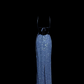 Navy blue sequined halter-neck fitted waist slimming backless hip-revealing long ball gown R6679