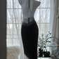 Black halter-neck, fitted waist, backless, sexy bodycon long ball gown R7673