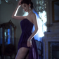 Purple strapless fitted waist slim slit sexy ball gown R7078