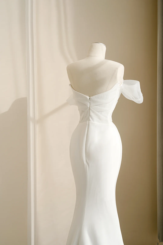 White collar bow tie waist slim fit hip elegant long skirt, prom dress R5684