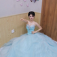 Light blue strapless, fitted waist, full skirt, long ball gown R8702