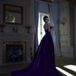 Purple strapless fitted waist slim slit sexy ball gown R7078