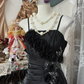 Black backless fitted satin A-line gown, ball gown R6358