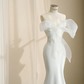 White collar bow tie waist slim fit hip elegant long skirt, prom dress R5684