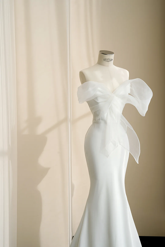 White collar bow tie waist slim fit hip elegant long skirt, prom dress R5684