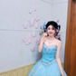 Light blue strapless, fitted waist, full skirt, long ball gown R8702