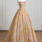 Light orange strapless, fitted waist, full skirt, long ball gown, bridal dress R8223