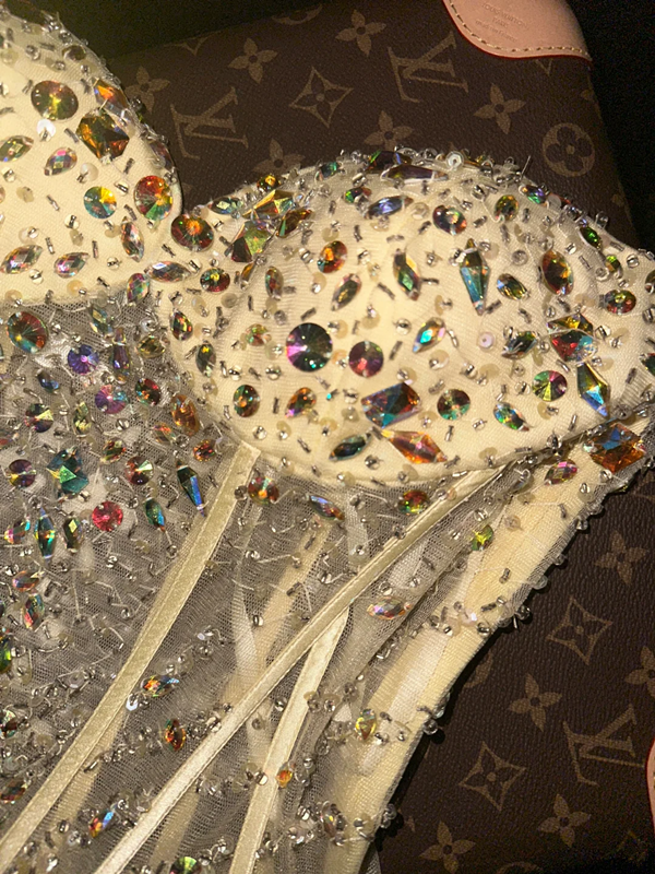 Apricot strapless fitted waist fairy long ball gown R6958