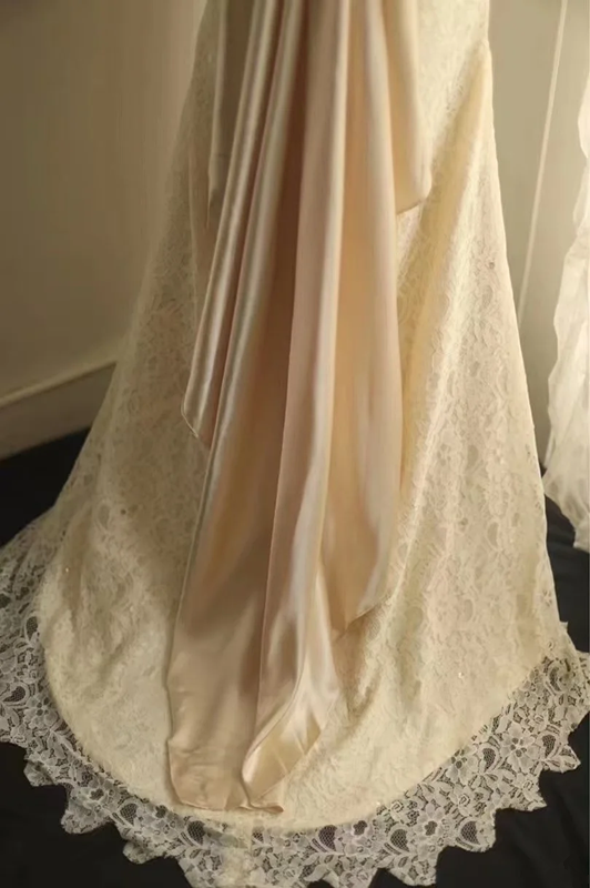 White strapless fitted waist slim-fitting lace skirt long ball gown R6798