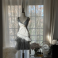 Light gray halter-neck low-cut fitted waist tiered skirt short ball gown R7714
