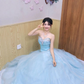 Light blue strapless, fitted waist, full skirt, long ball gown R8702