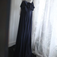 Navy blue halter-neck off-the-shoulder fitted long ball gown R6758