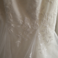 White lace neckline, fitted waist, bodycon long ball gown, bridal gown R6837